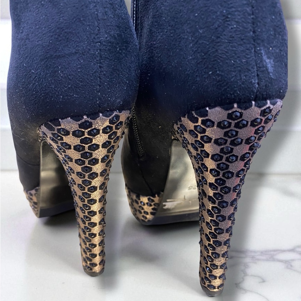 Elegant S.E.Lena Black Suede High Heel Platform Knee High Boots Size 35 (5) - Picture 7 of 16